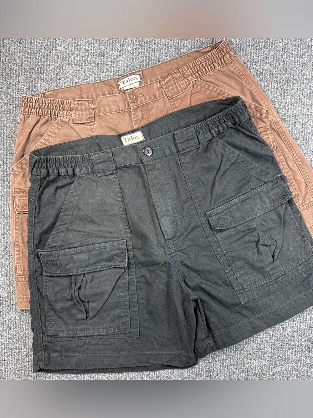 Talos Mens Cargo Shorts Size 38 Tan Cotton Elastic Waist Utility Outdoor (2 Pk)